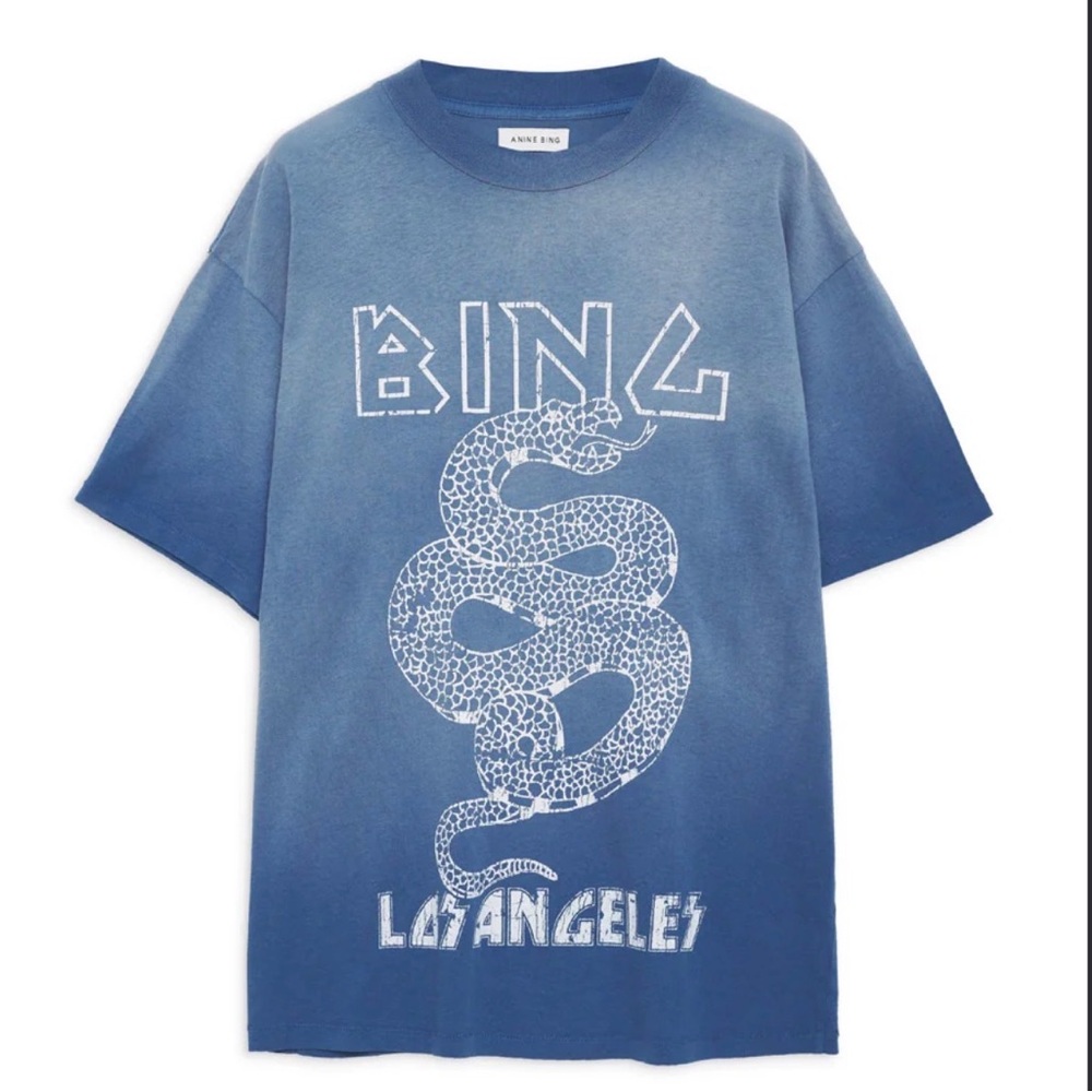 ANINE BING women’s Blue Organic Cotton Graphic Tee size S